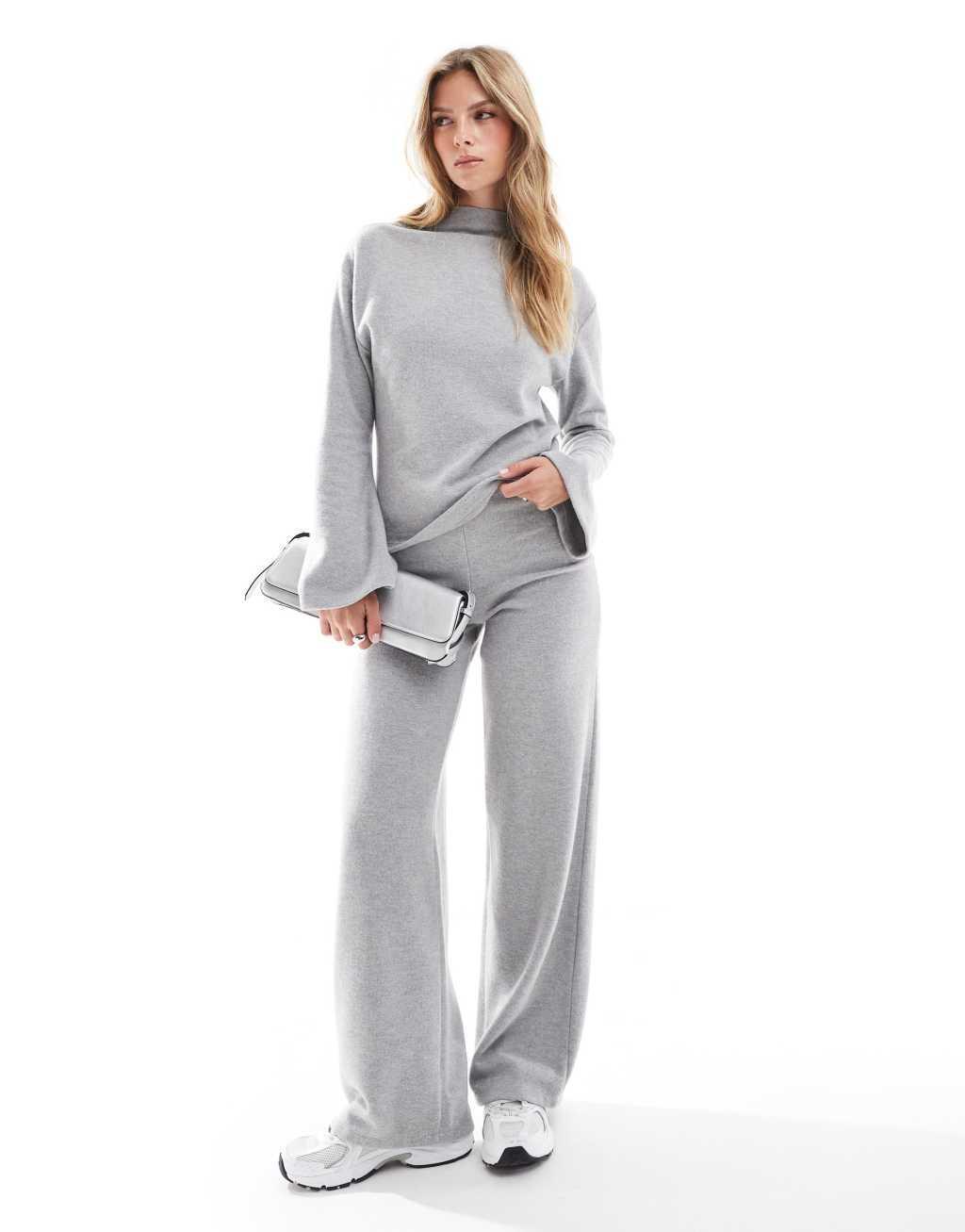 ASOS DESIGN funnel neck super soft sweat in gray heather - part of a set Product Image