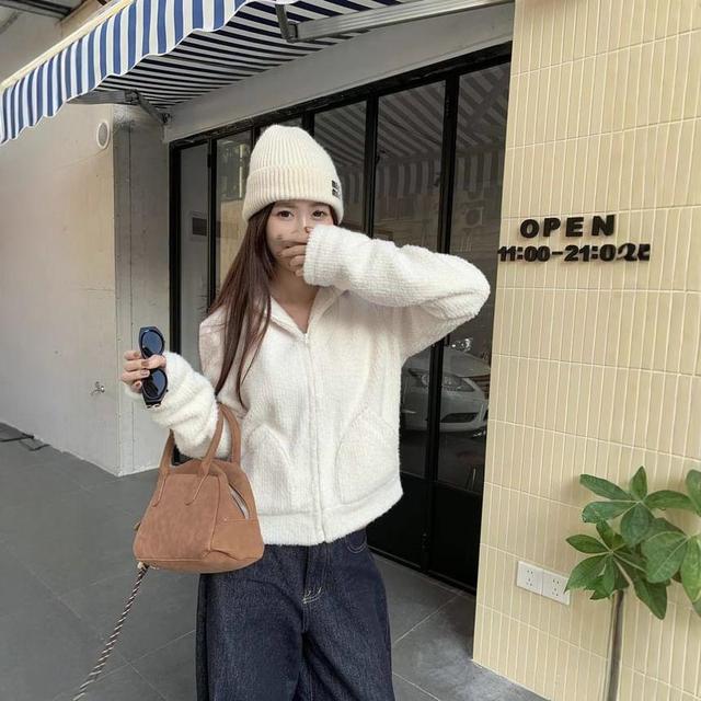 Plain Hooded Zip Cardigan Product Image