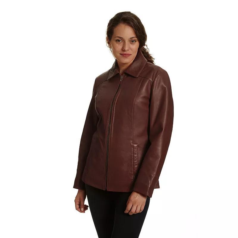 Womens Excelled Leather Scuba Jacket Dark Red Product Image