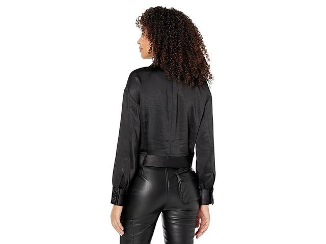 BCBGMAXAZRIA Satin Button-Down Jacket (Black) Women's Jacket Product Image