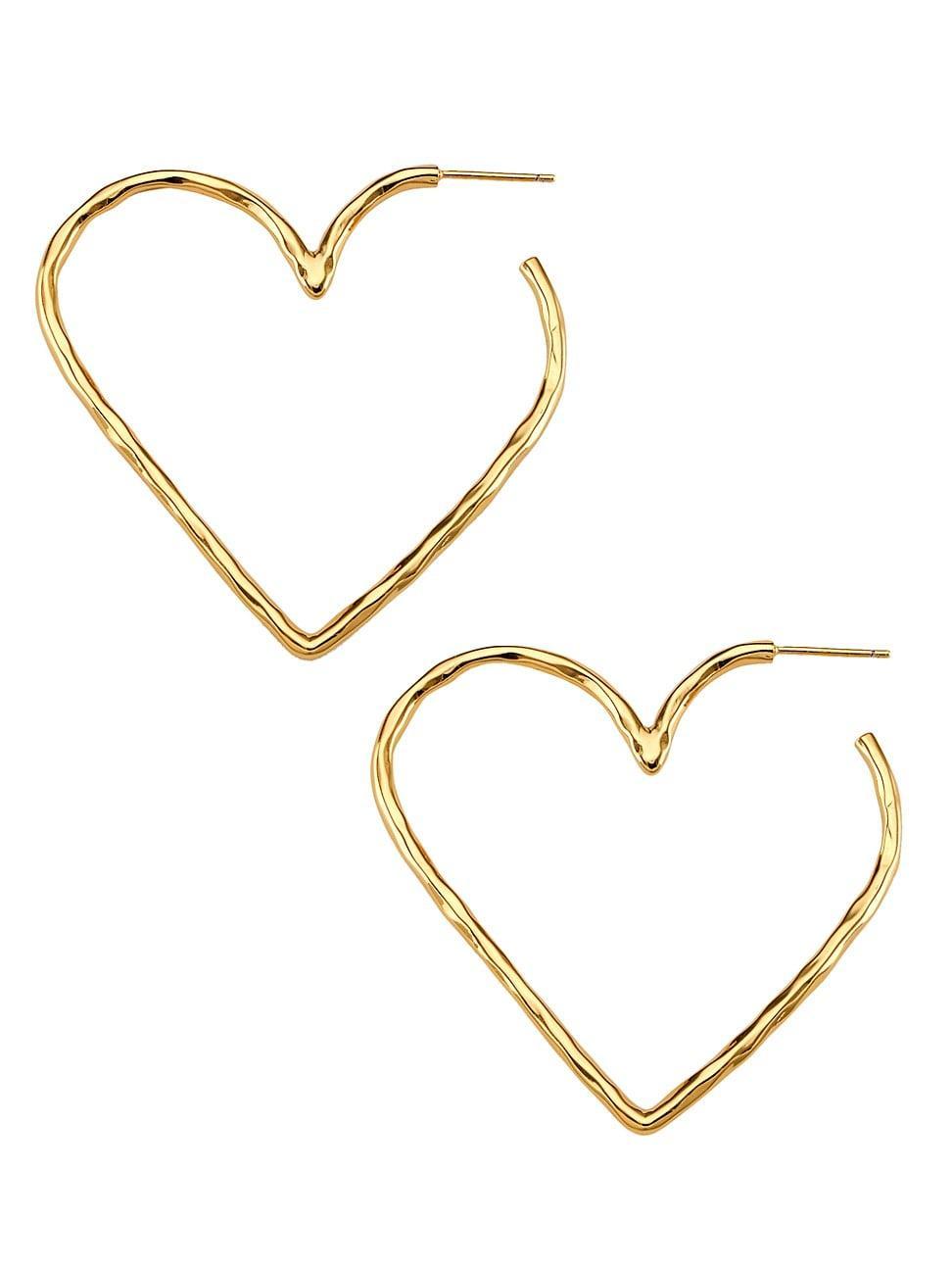 Womens 22K Gold-Plated Brushed Gold Skinny Heart Hoops Product Image