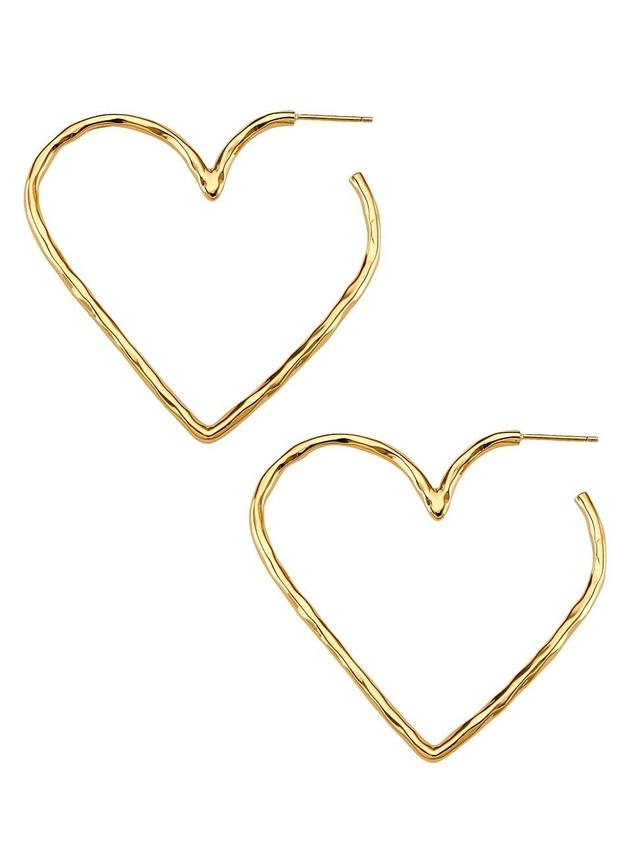 Womens 22K Gold-Plated Brushed Gold Skinny Heart Hoops Product Image