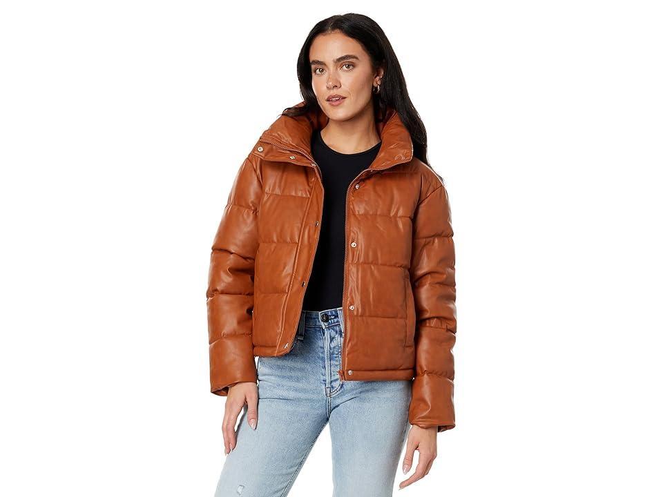 Avec Les Filles Faux-Ever Leather Cropped Puffer (Caramel) Women's Clothing Product Image