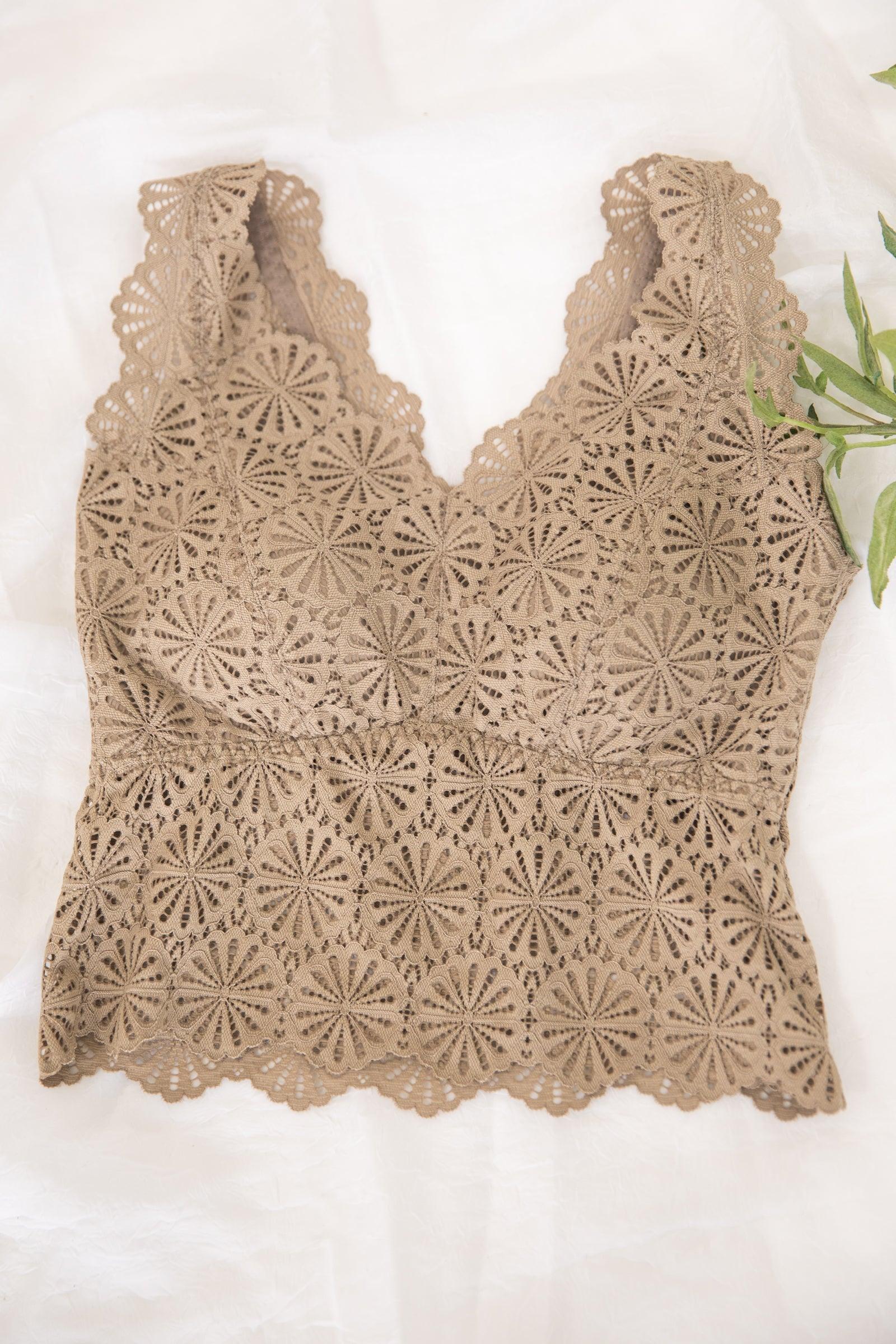 Light Taupe Scallop Lace V-Neck Bralette Product Image