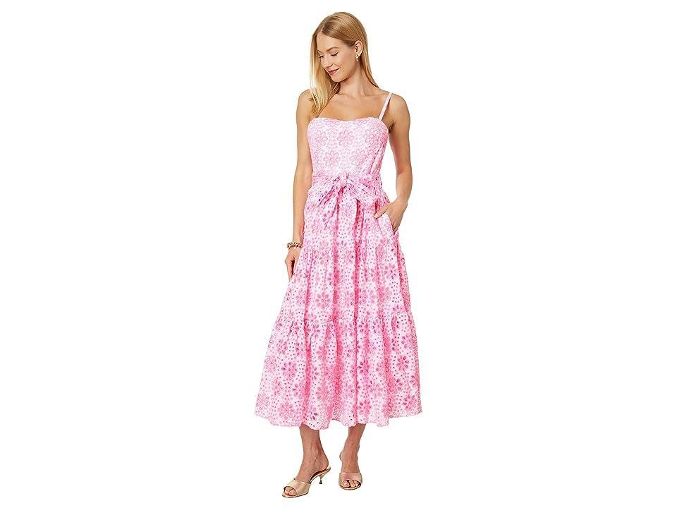 Lilly Pulitzer Edith Eyelet Midi Dress (Soleil Funflower Eyelet) Women's Clothing Product Image