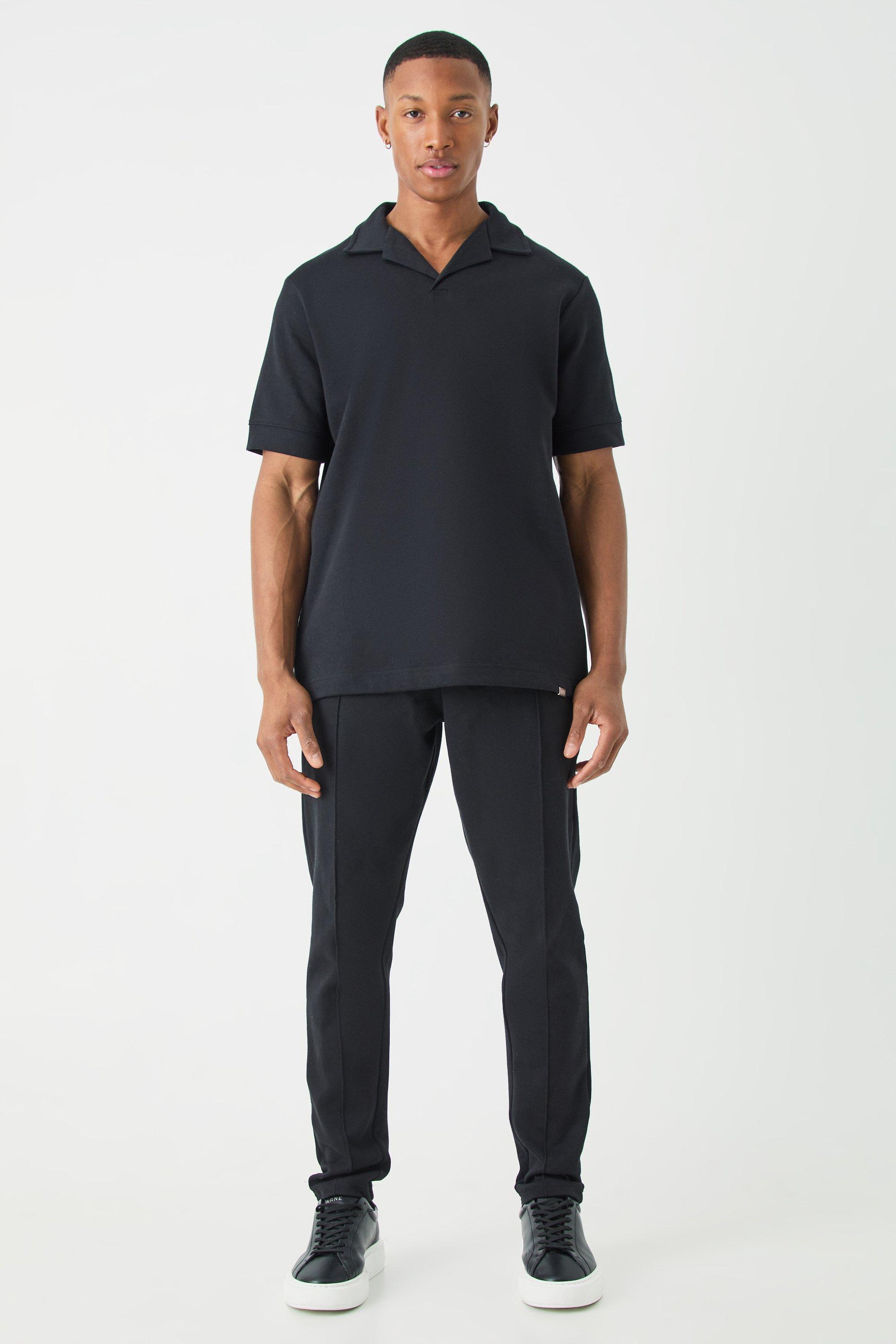 Core Revere Polo & Taper Sweatpants Interlock Set | boohooMAN USA Product Image