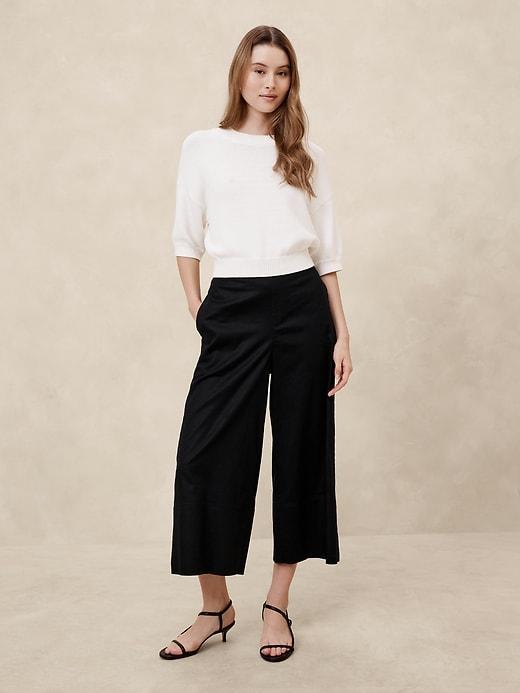 Linen-Blend Pull-On Wide-Leg Cropped Pant Product Image