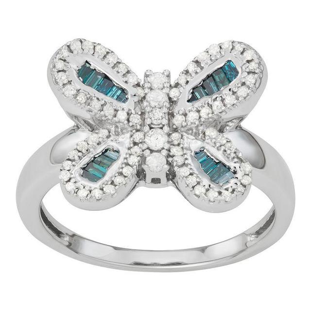 Jewelexcess Sterling Silver 1/2 Carat T.W. Blue & White Diamond Butterfly Ring, Womens Product Image