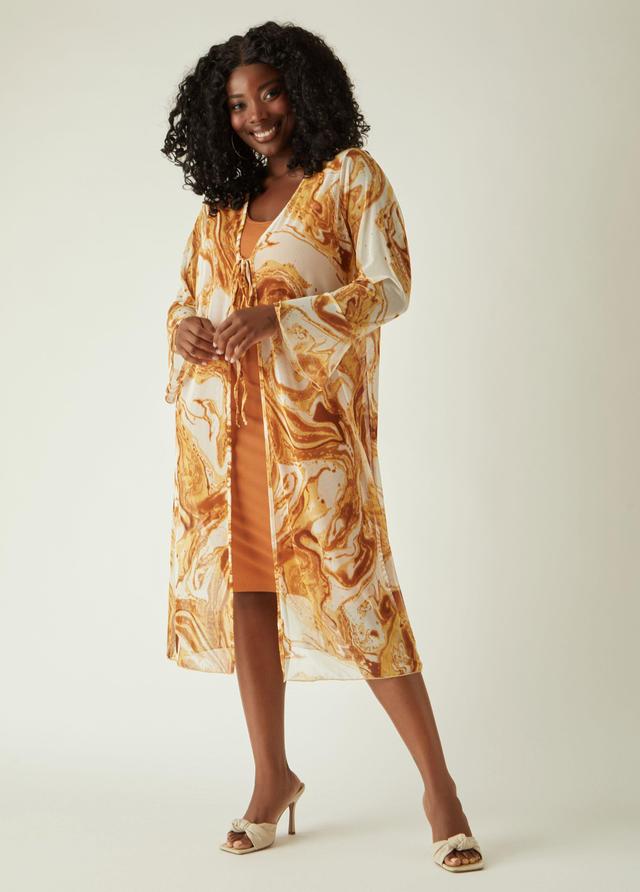 Plus Size Marble Print Mesh Duster Ashley Stewart Product Image