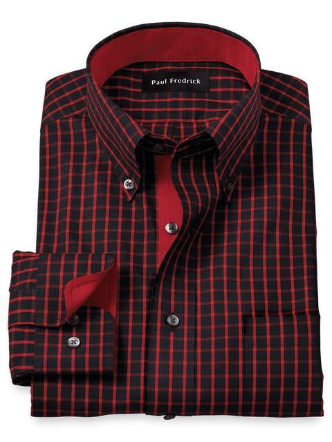 Non-Iron Cotton Check Dress Shirt With Contrast Trim - Black/red Product Image