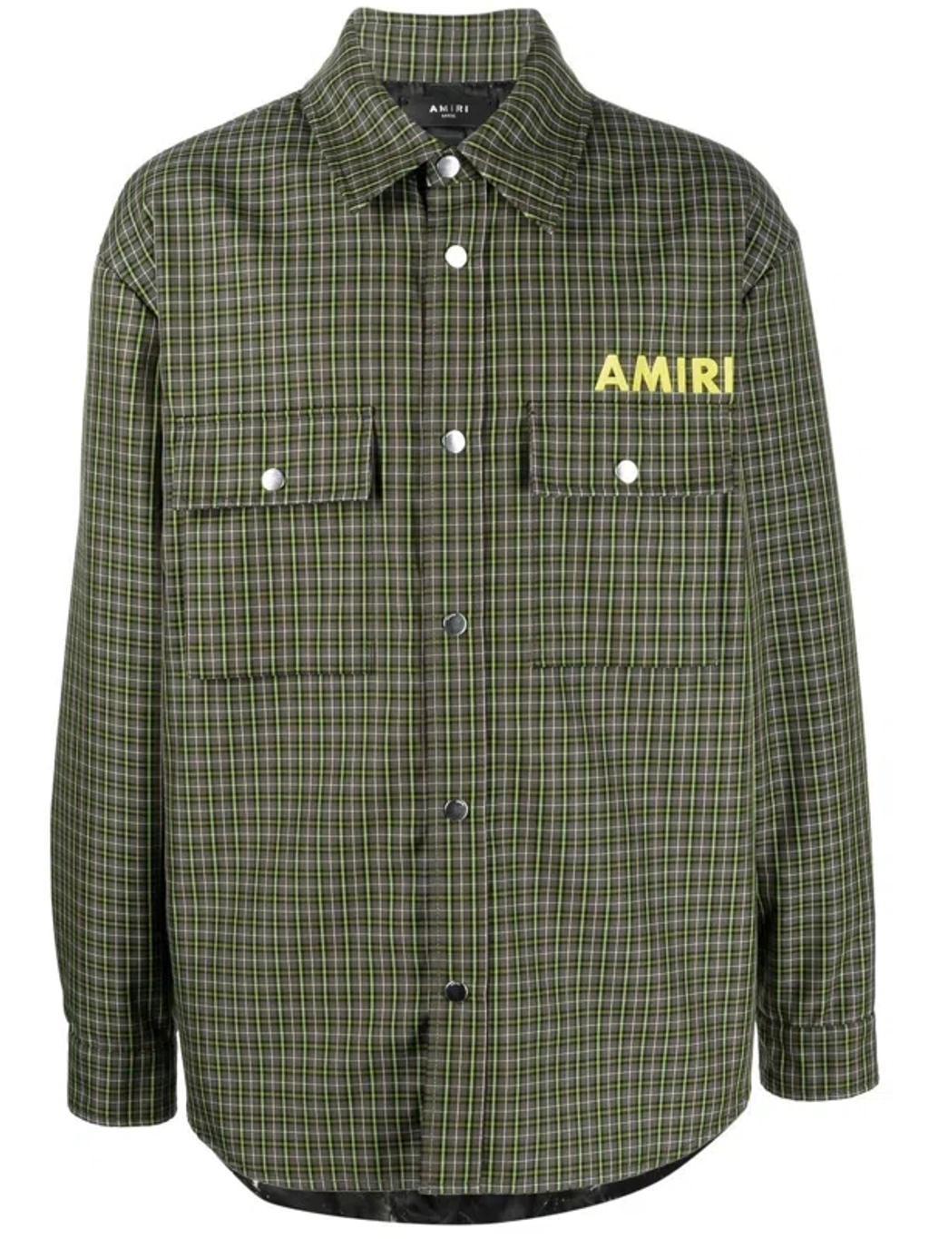 Green Logo Print Check Shirt Jacket In Sage Product Image