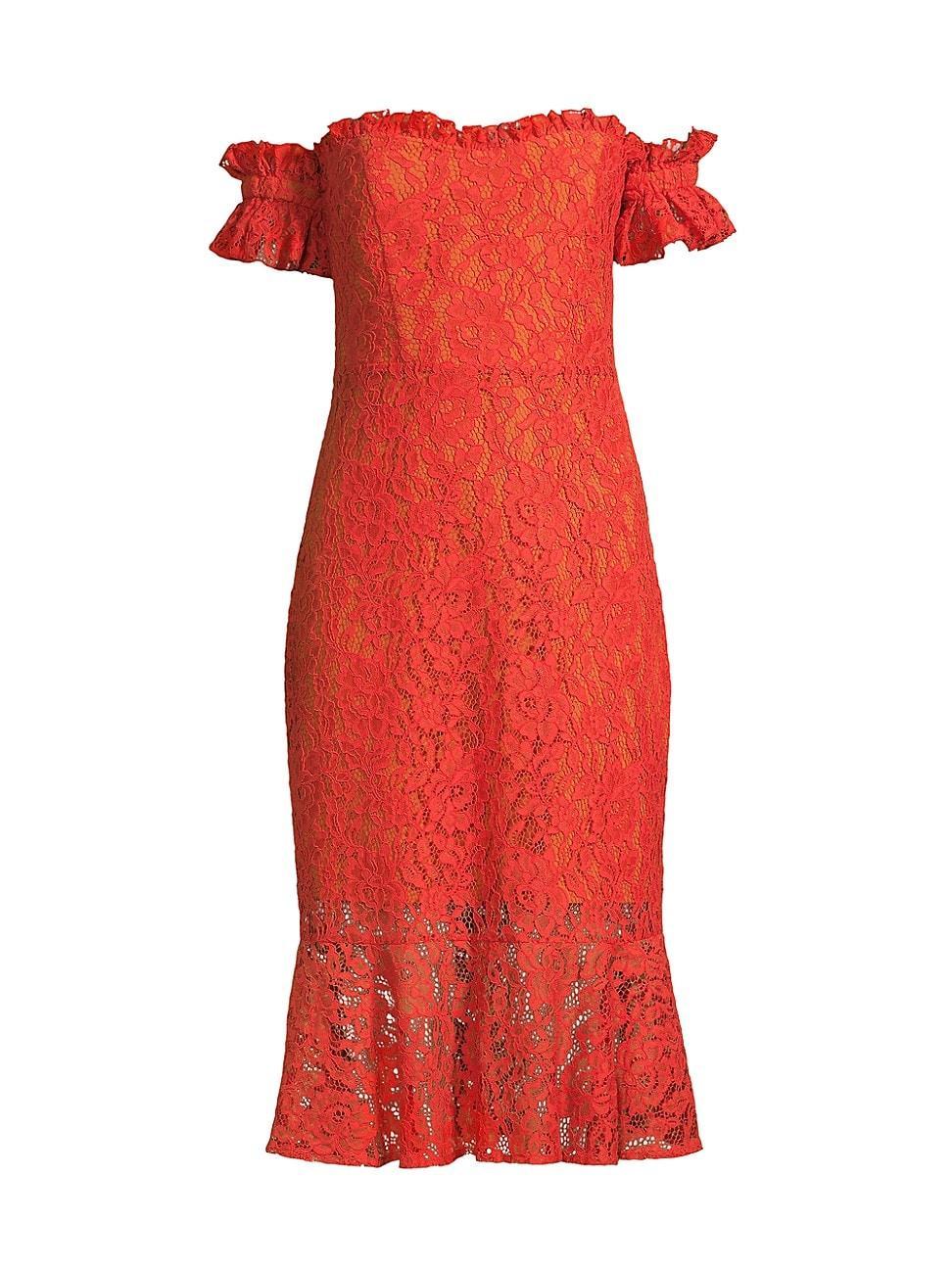 Womens Off-The-Shoulder Lace Midi-Dress product image