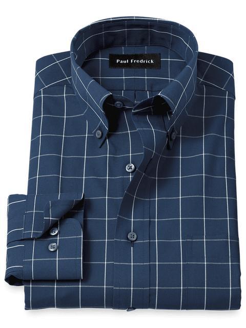 Non-Iron Cotton Windowpane Dress Shirt - Navy Product Image