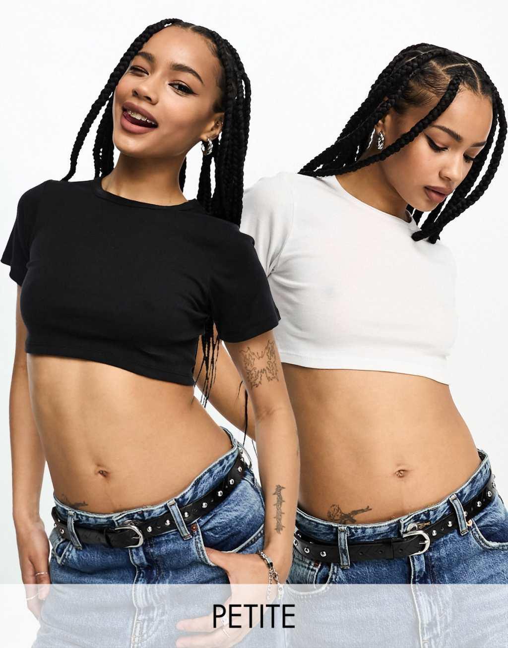 Only Petite exclusive 2 pack cropped fitted t-shirts Product Image