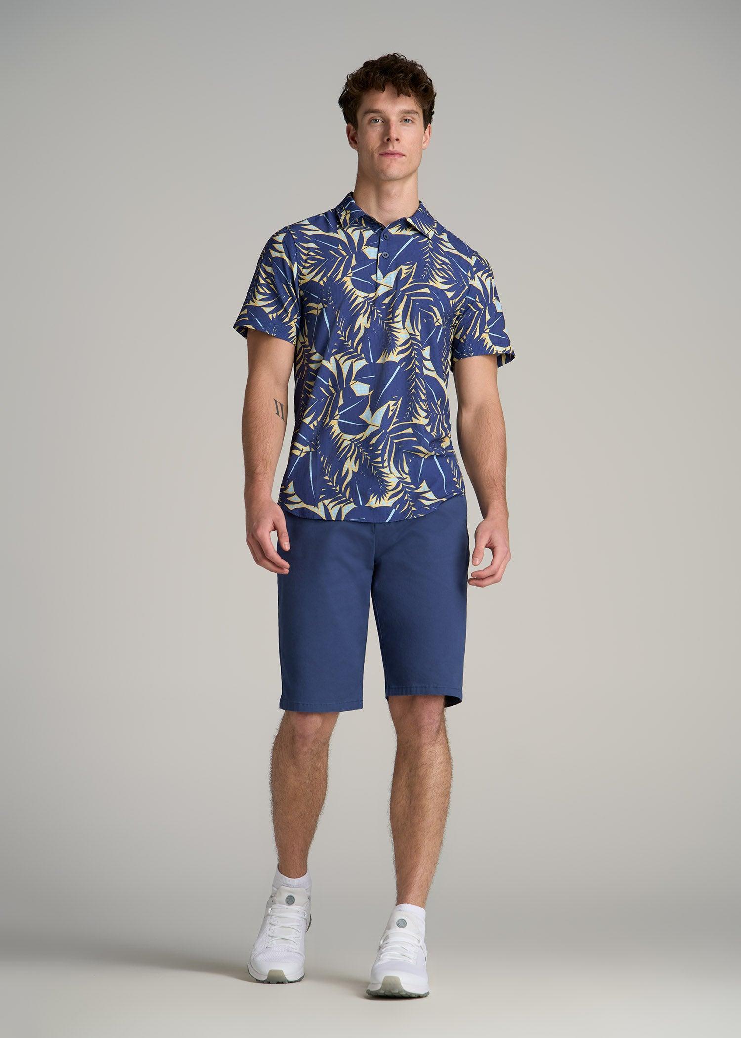 Coastal Perforated Tall Men's Polo Shirt in Twilight Blue Palms Product Image