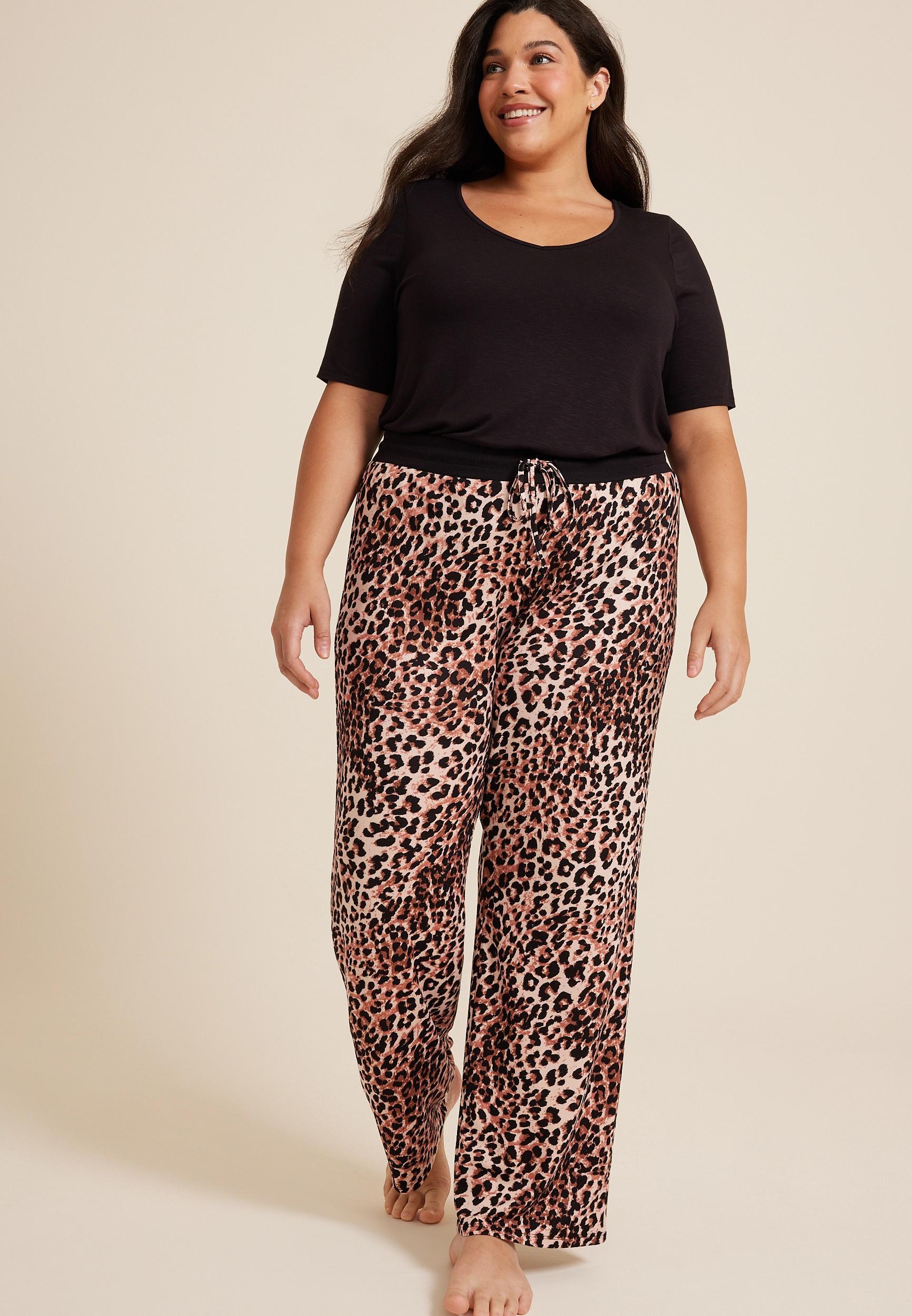 Maurices Plus Size Womens Animal Wide Leg Pajama Pants Brown Size 3X product image