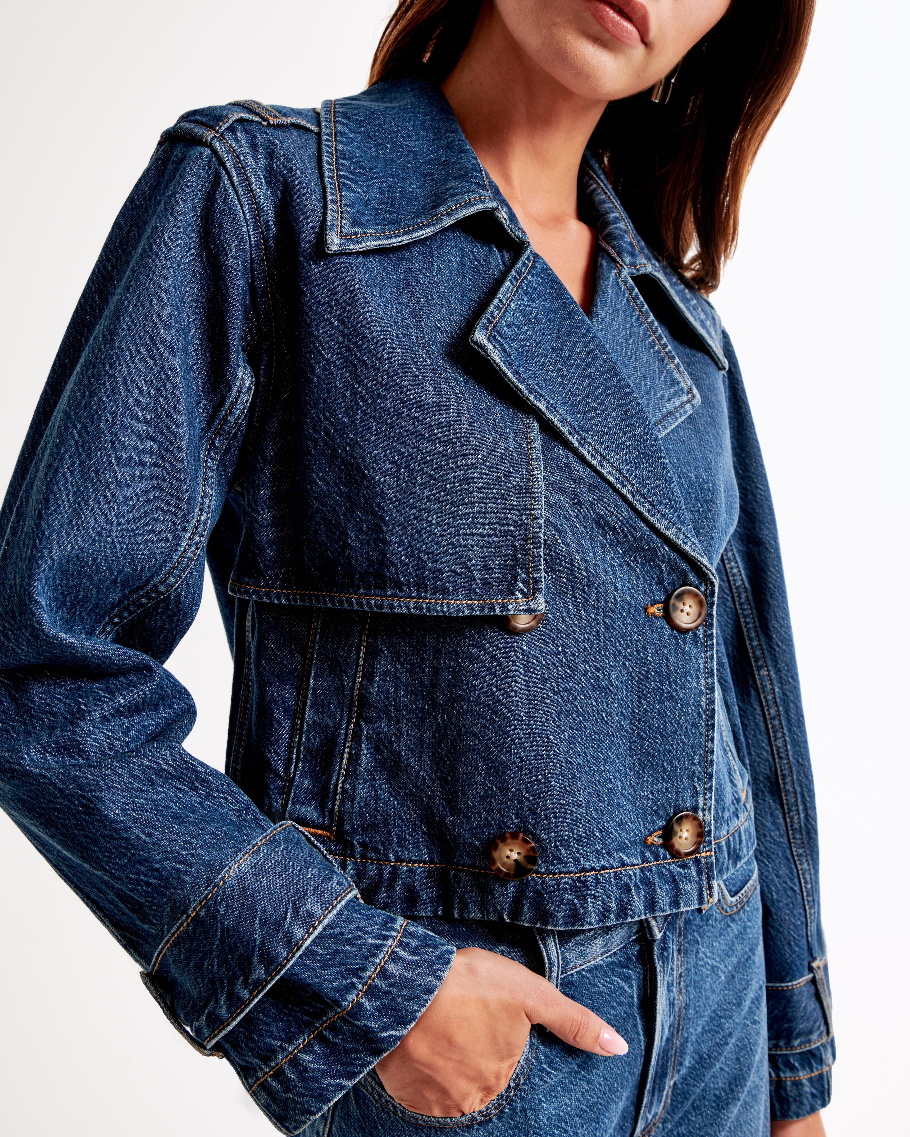 Cropped Denim Trench Coat Product Image