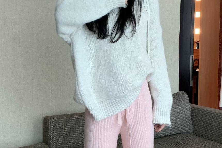 High Waist Plain Wide Leg Knit Pants Product Image