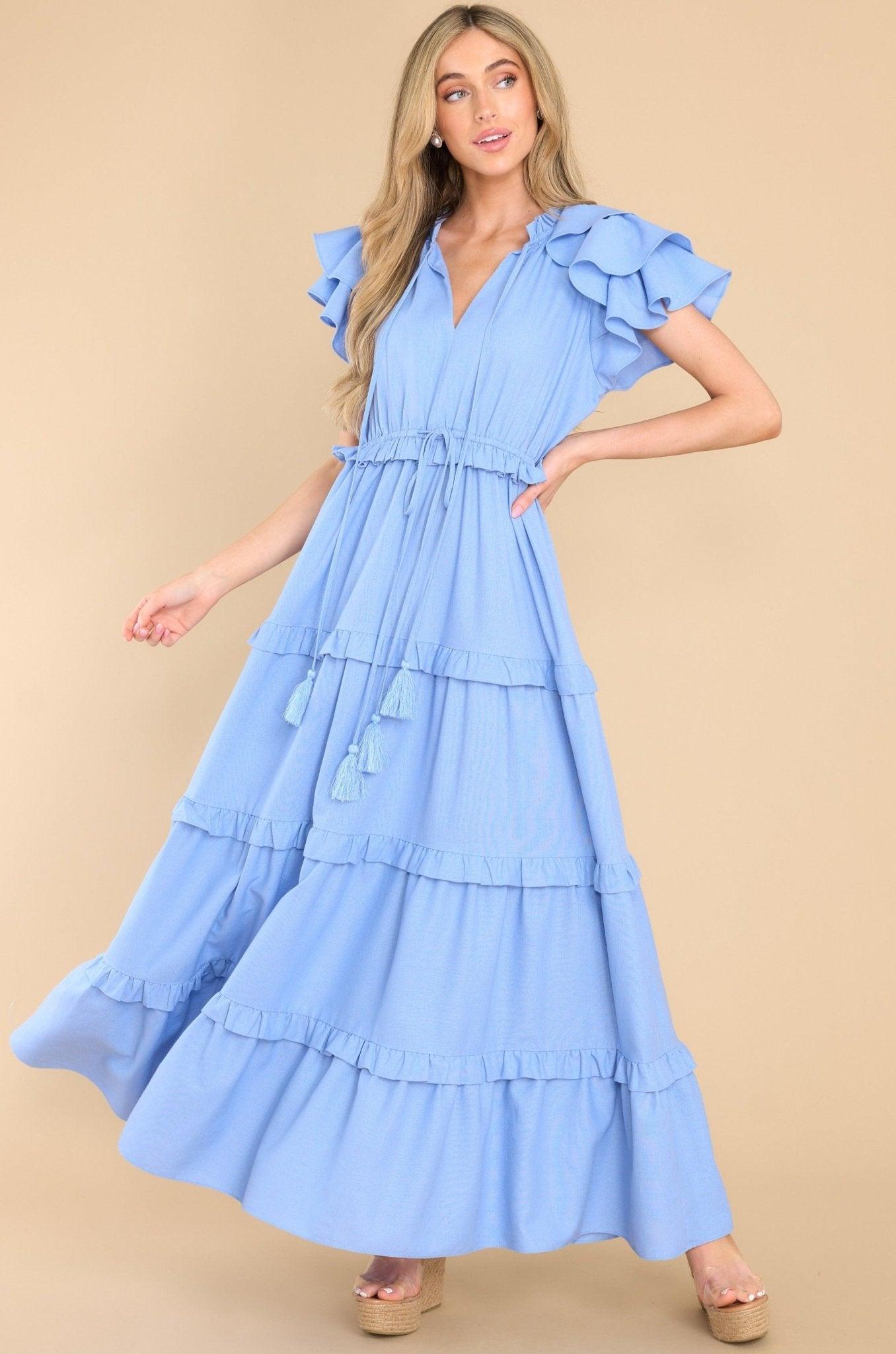 Aura Ruffle Some Feathers Blissful Blue Maxi Dress Product Image