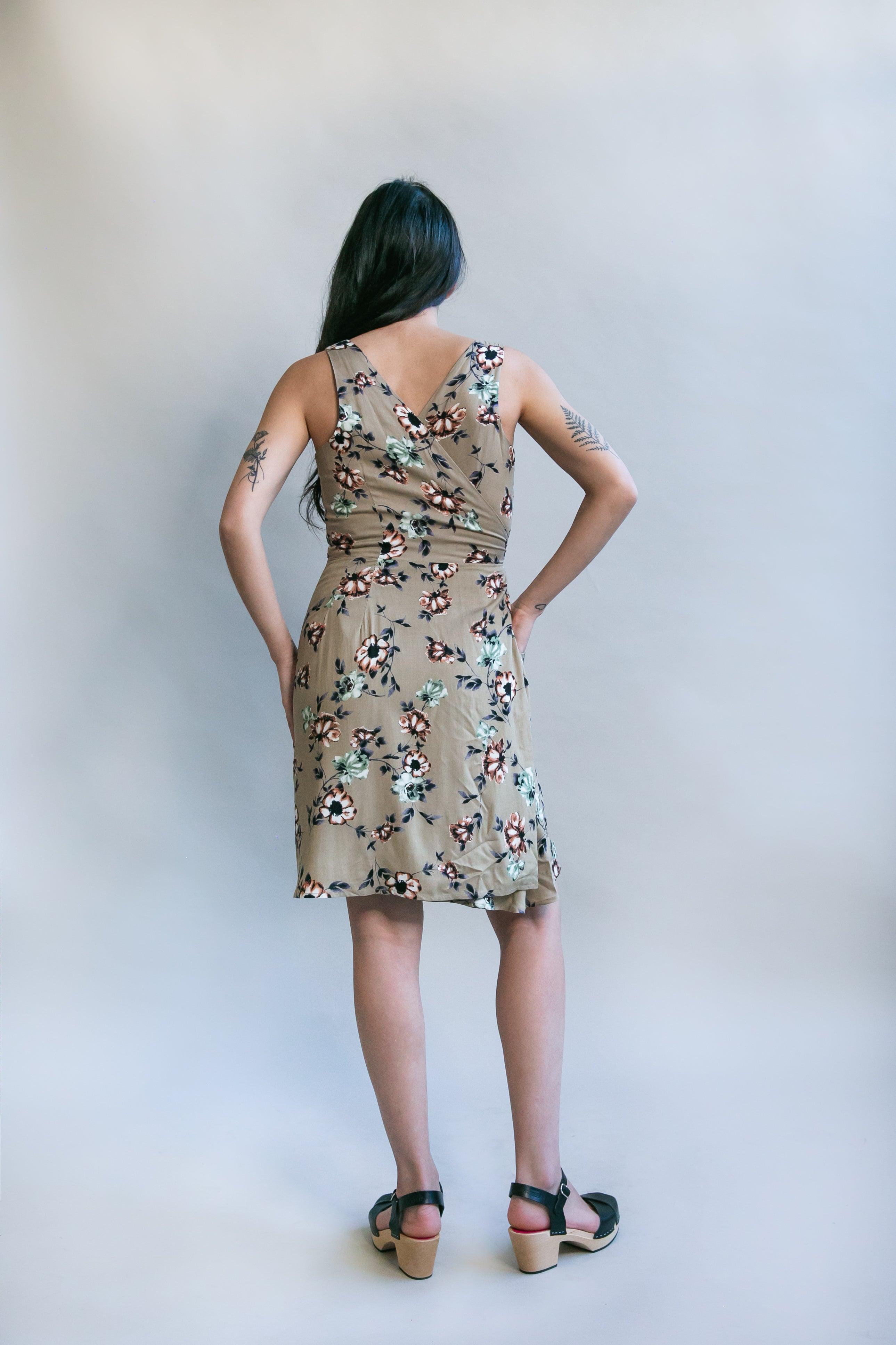 Wrap Dress in Taupe Floral Product Image