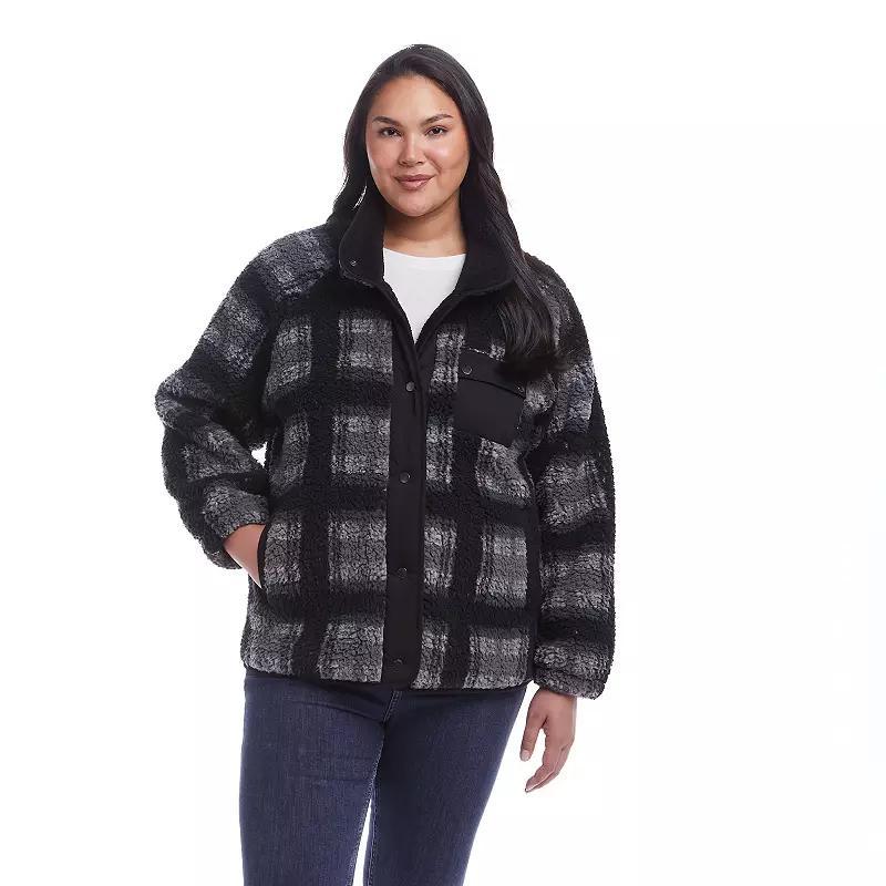 Plus Size Weathercast Snap Front Bonded Sherpa Fleece Jacket, Womens Product Image