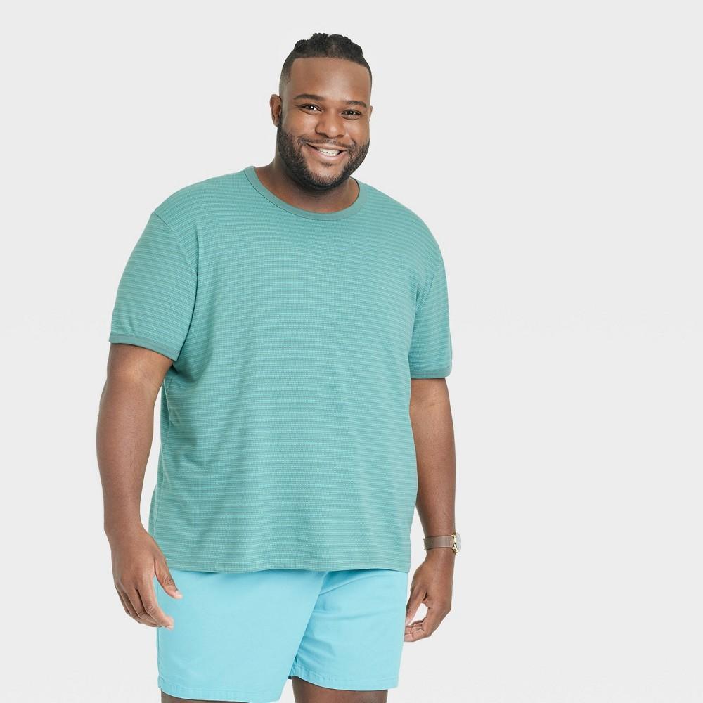 Mens Big & Tall Standard Fit Striped Short Sleeve Crewneck T-Shirt - Goodfellow & Co Turquoise Blue XXLT Product Image