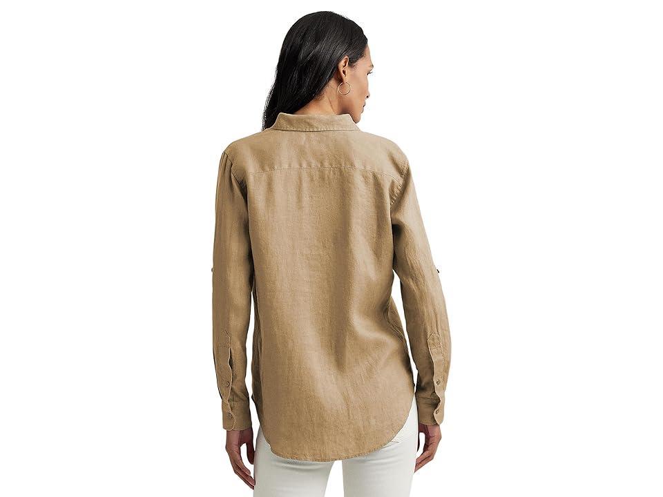 Lauren Ralph Lauren Linen Shirt (Birch Tan) Women's Clothing Product Image