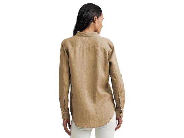 LAUREN Ralph Lauren Linen Shirt (Birch Tan) Women's Clothing Product Image