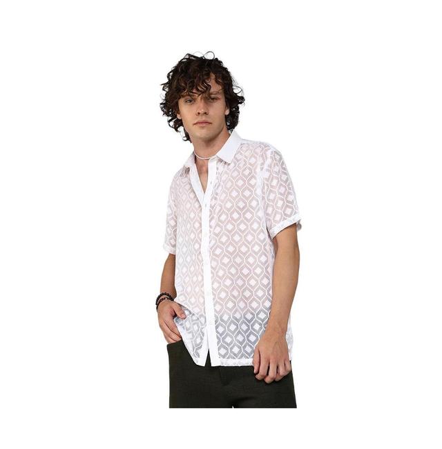 Campus Sutra Mens Chalk White Self-Design Cubic Shirt Product Image