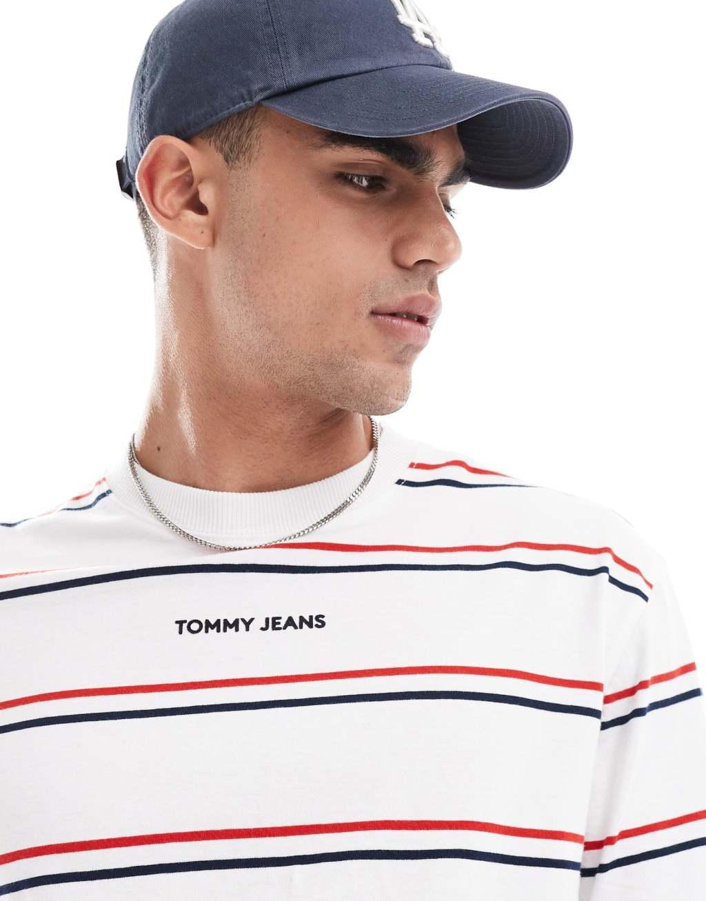 Tommy Jeans classic stripe t-shirt in white Product Image