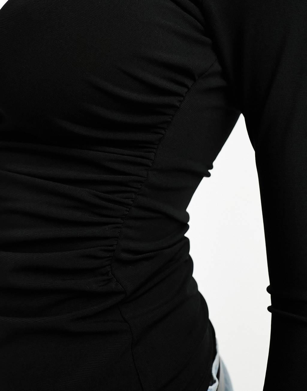 River Island draped long sleeve top in black Product Image