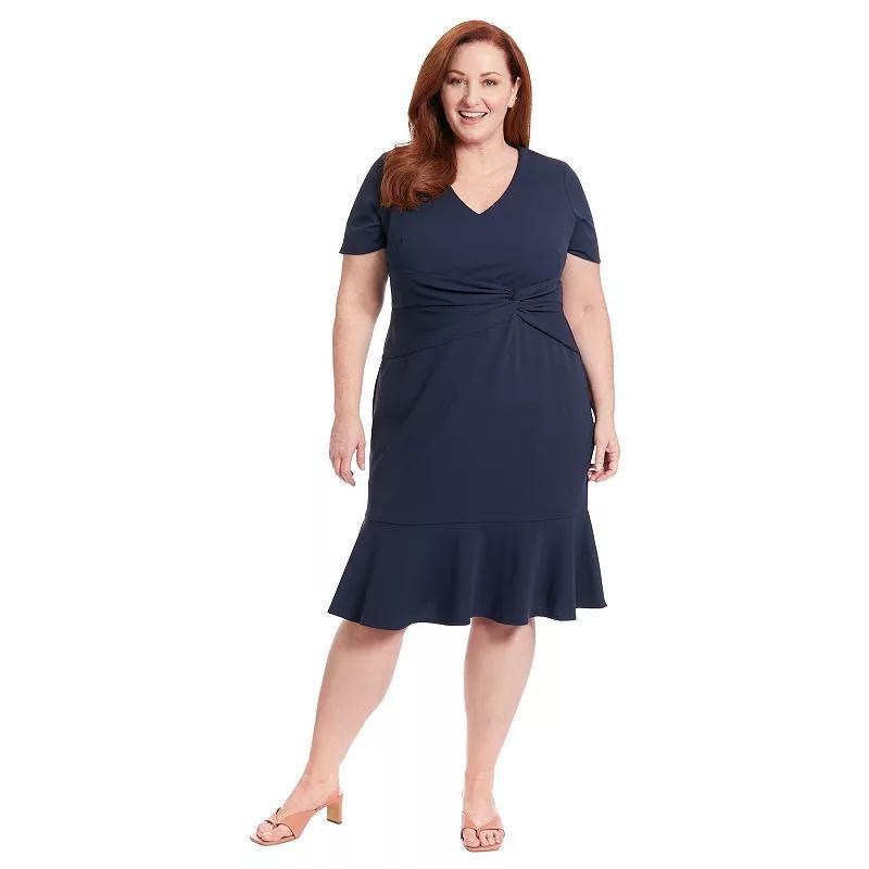 Plus Size London Times V-Neck Twist Flounce Midi Dress, Womens Product Image