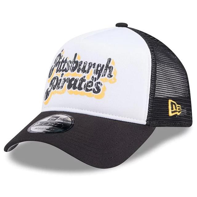 Womens New Era /Black Pittsburgh Pirates Throwback Team Foam Front A-Frame Trucker 9FORTY Adjustable Hat Product Image