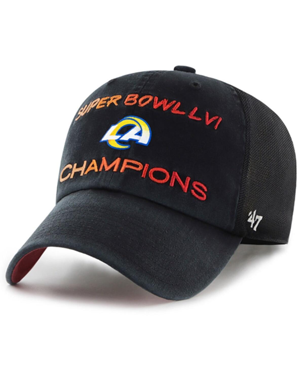 Mens 47 Black Los Angeles Rams Super Bowl Lvi Champions Scene Trucker Clean Up Adjustable Hat Product Image