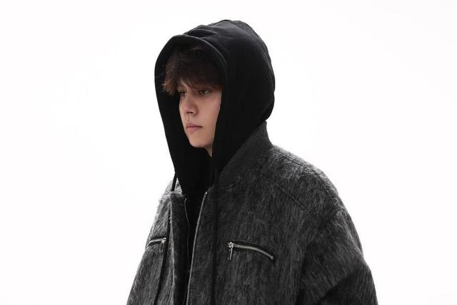 Plain Hooded Fluffy Zip Jacket Product Image