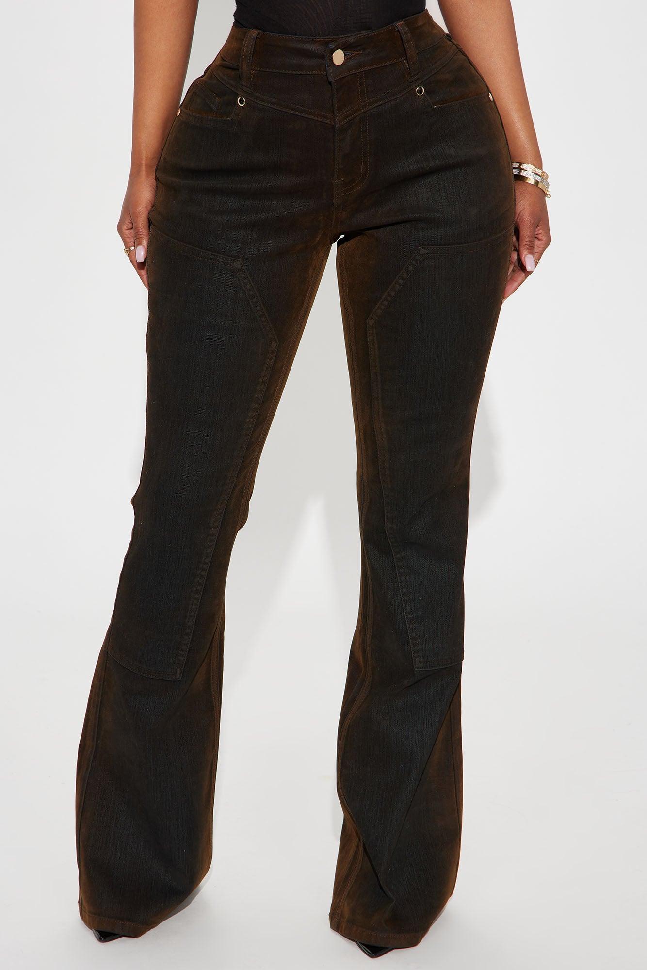 Rayne Stretch Velvet Flocked Carpenter Flare Jeans - Dark Wash Product Image