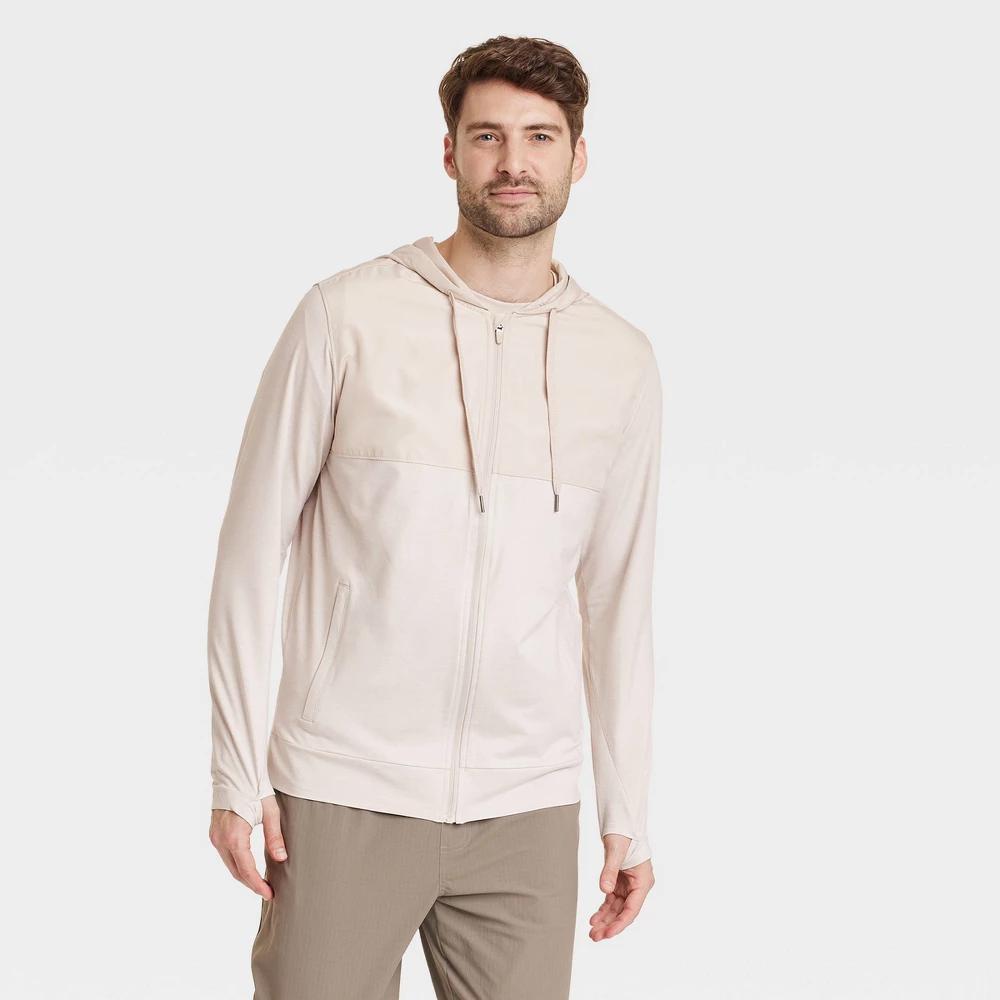 Mens Soft Stretch Hooded Full Zip Top - All In Motion Heathered Beige L Product Image