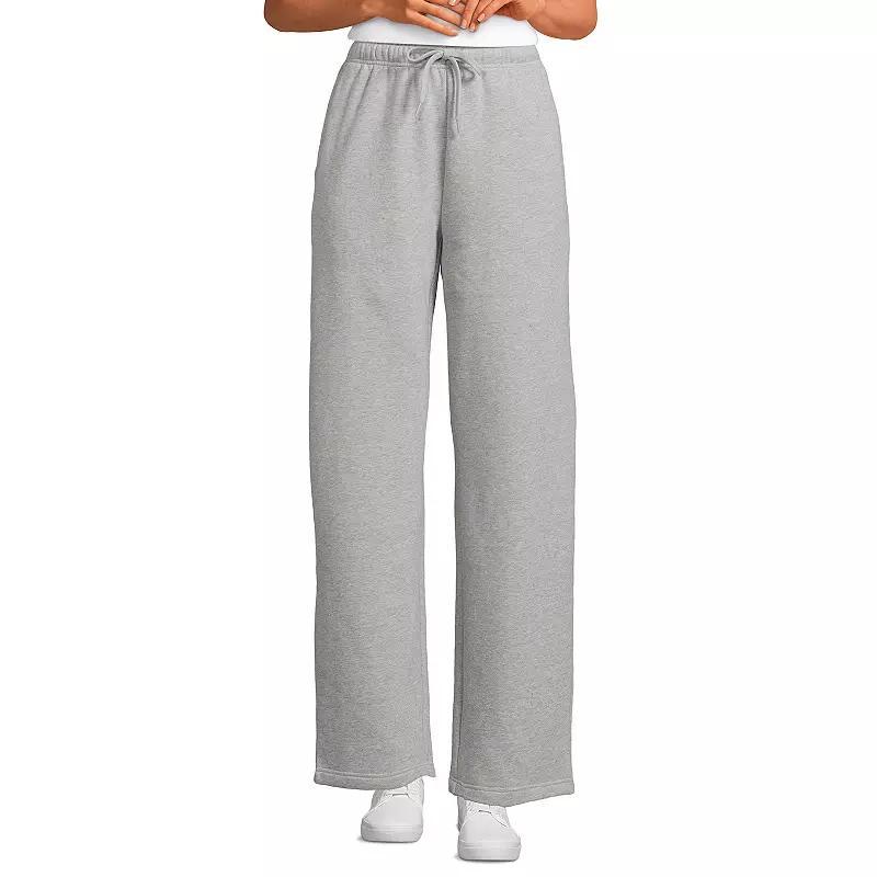 Womens Lands End Fleece High Waisted Relaxed Pants Gray Grey product image