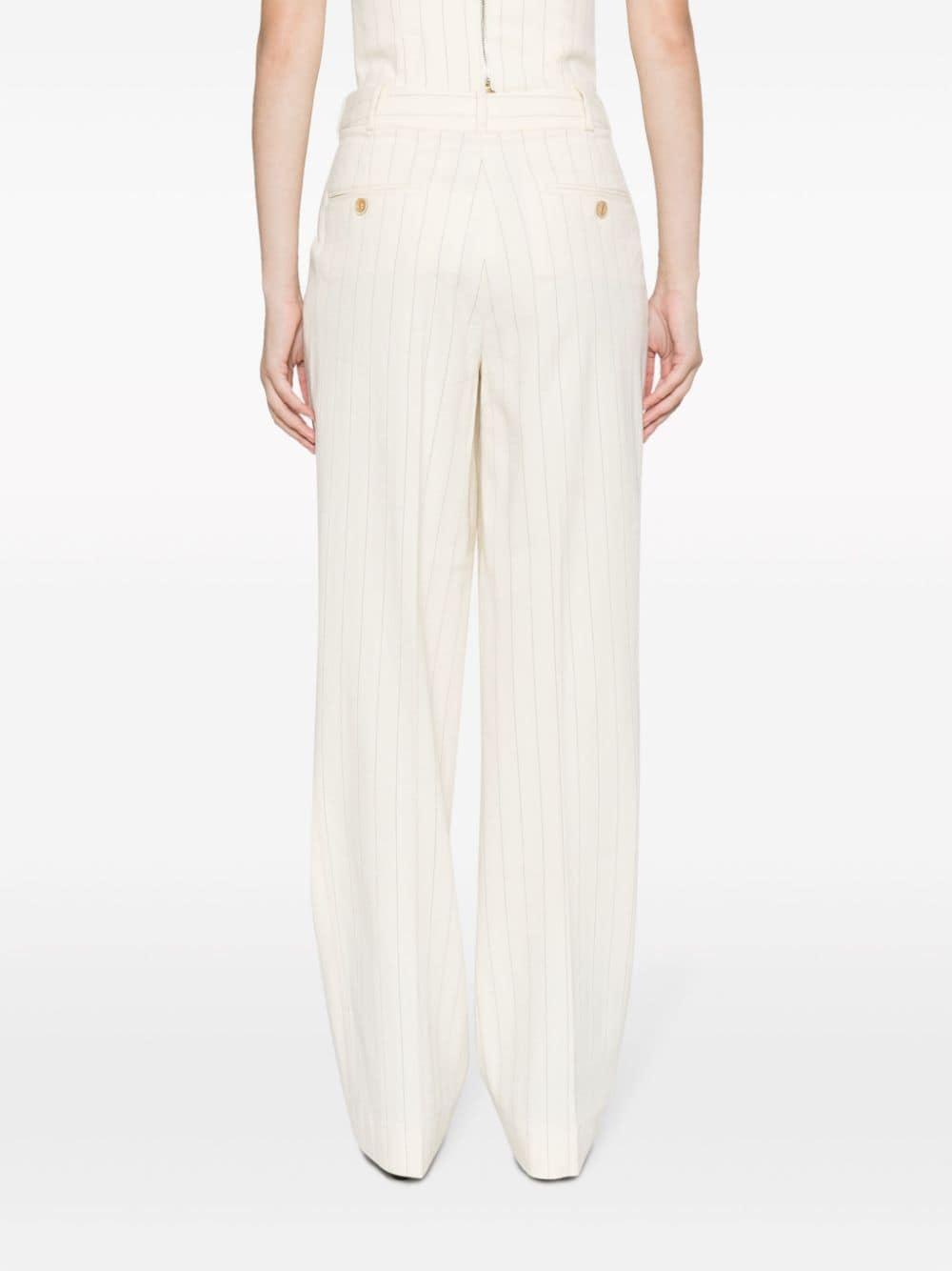 Pinstriped Wool-blend Wide-leg Trousers In Cream Product Image