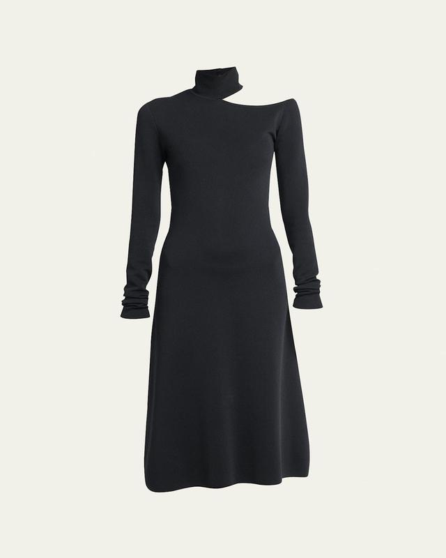 Turtleneck Cold-Shoulder Long-Sleeve Midi Sweater Dress Product Image