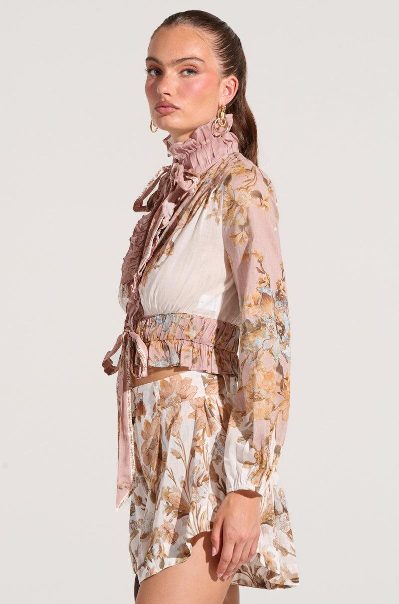 LUCID DREAMS FLORAL TIE NECK BLOUSE Product Image