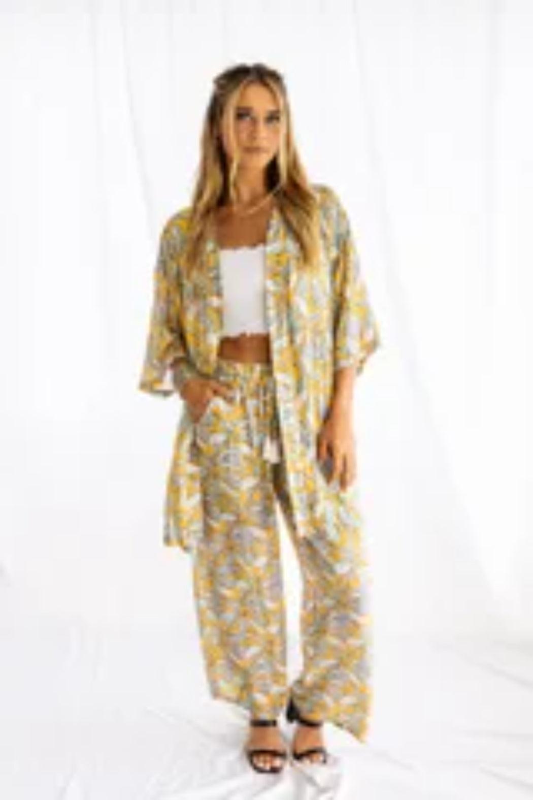 Plumeria Palazzo Gold Kimono Jacket Female Product Image