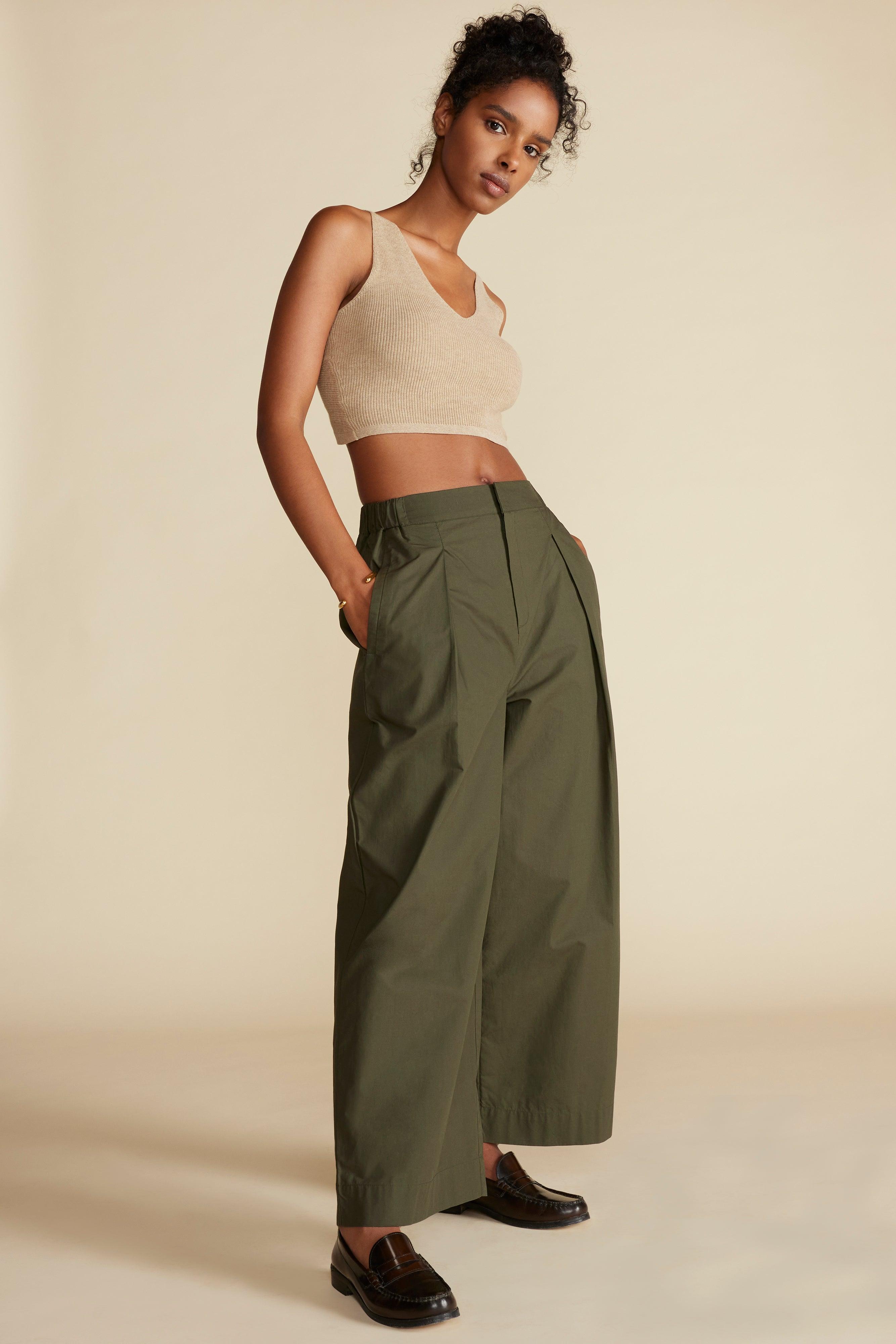 Sammy Organic Cotton Poplin Pant - Olive Green Product Image