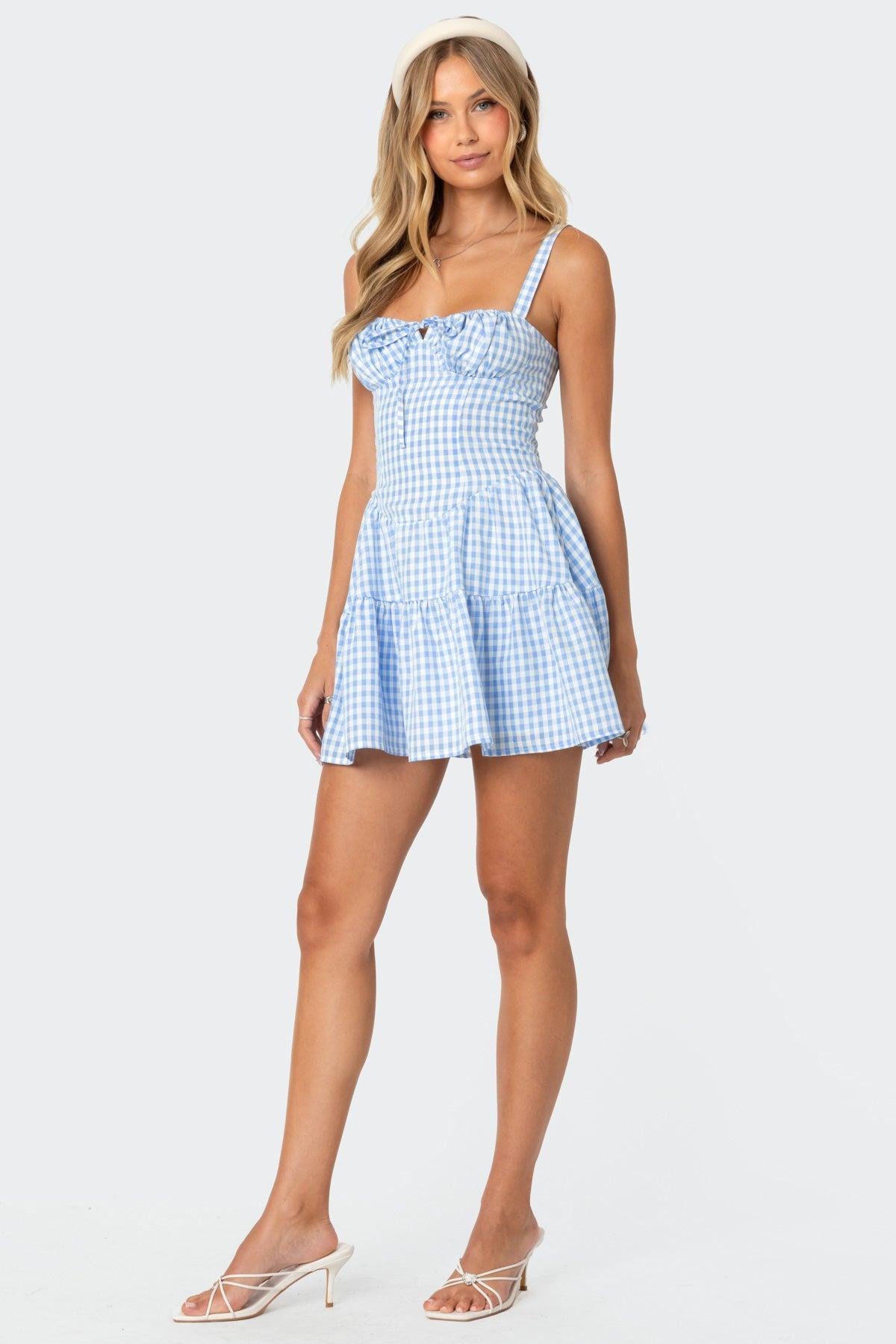 Basil Cupped Gingham Mini Dress Product Image