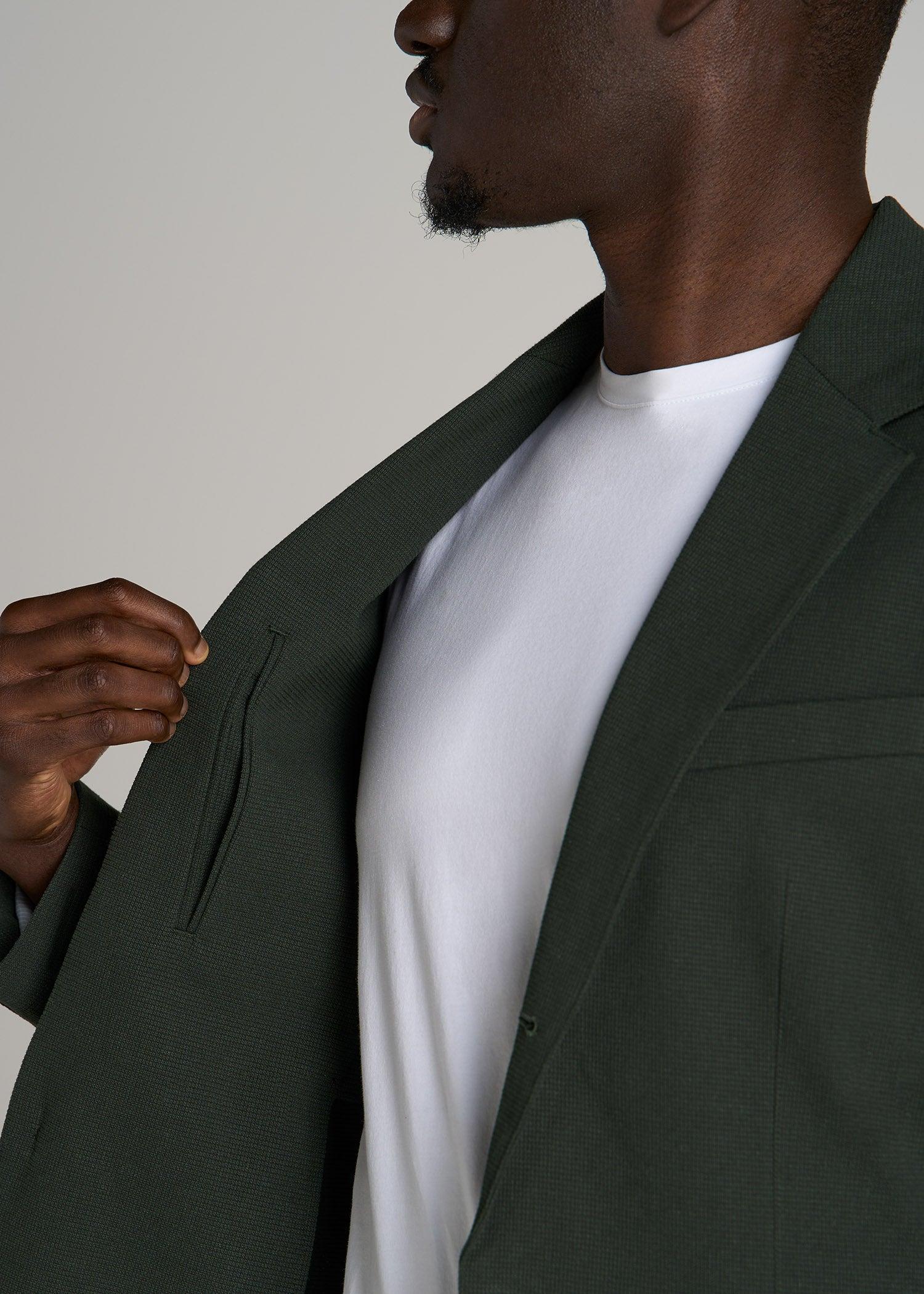 Textured Garment Washed Stretch Chino Tall Blazer in Dark Olive Green Male Product Image