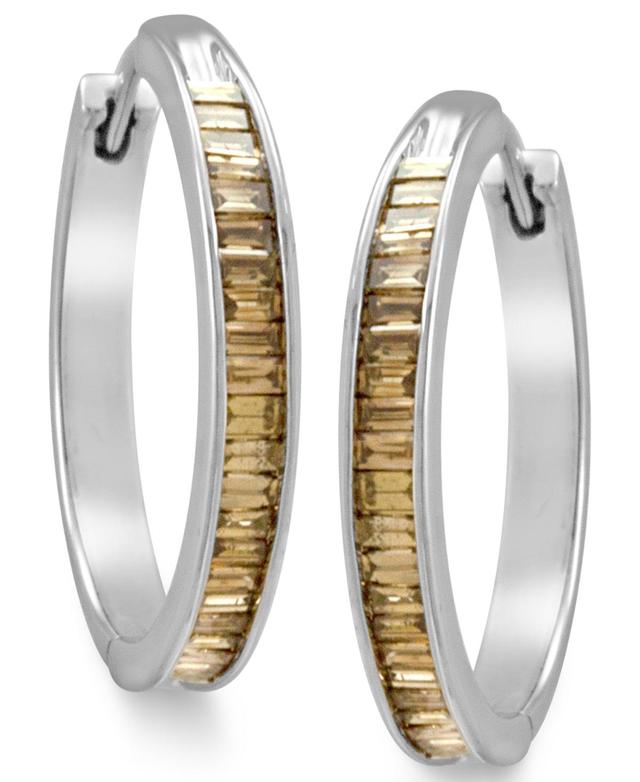 Sterling Silver Earrings, Champagne Diamond Baguette Hoop Earrings (1 ct. t.w.) Product Image