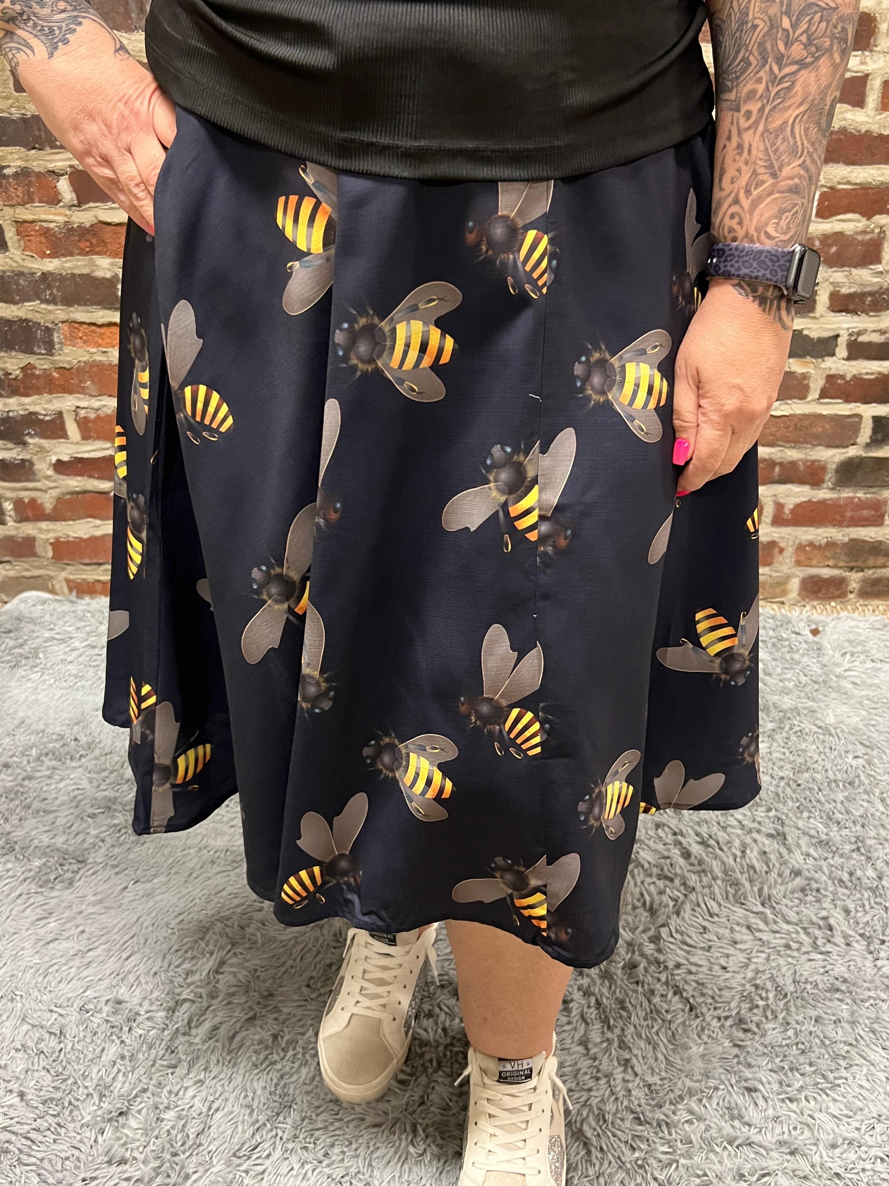 Bee Print Navy Swing Skirt Female Product Image