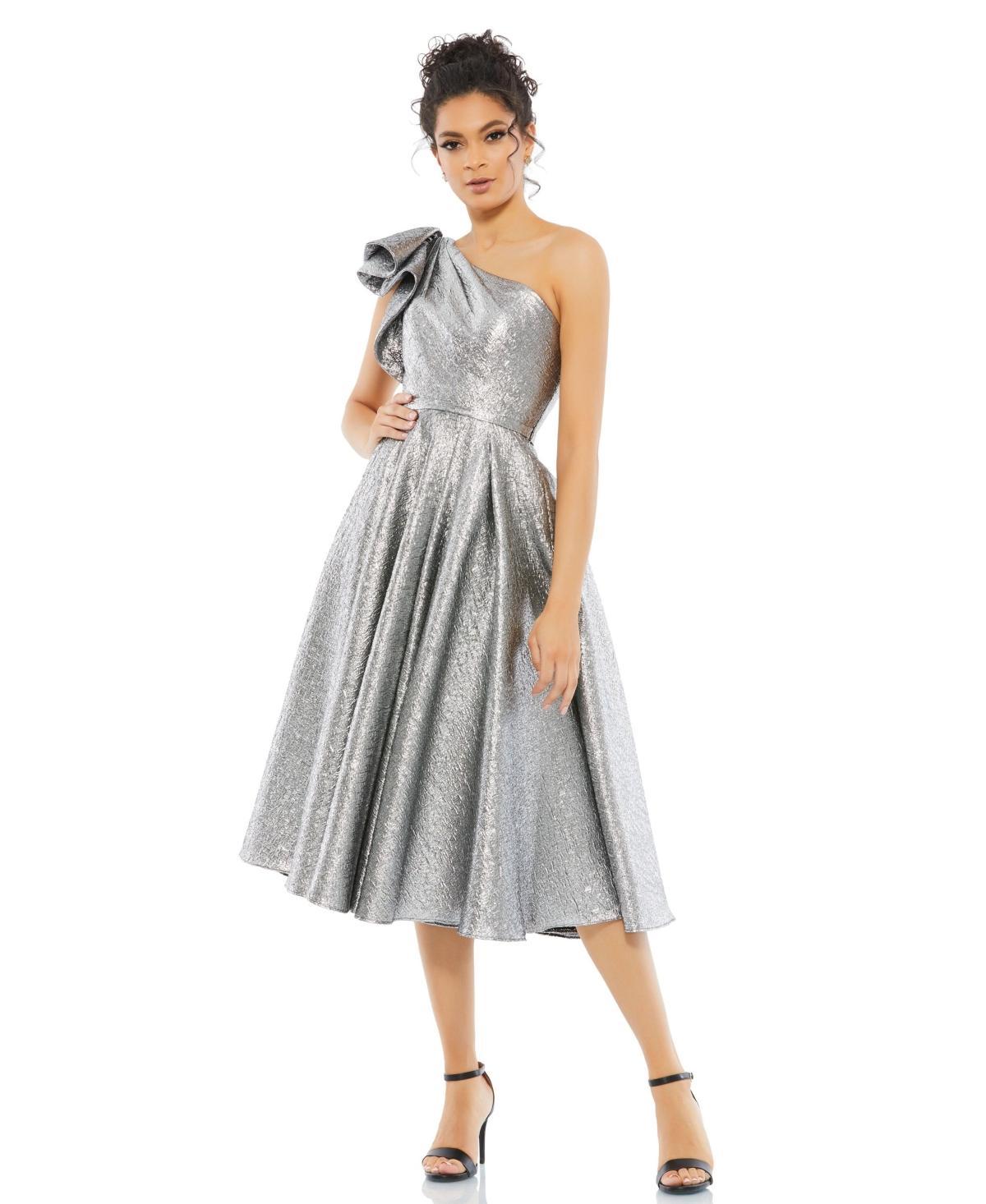 Mac Duggal One-Shoulder Metallic Brocade Midi Cocktail Dress Product Image