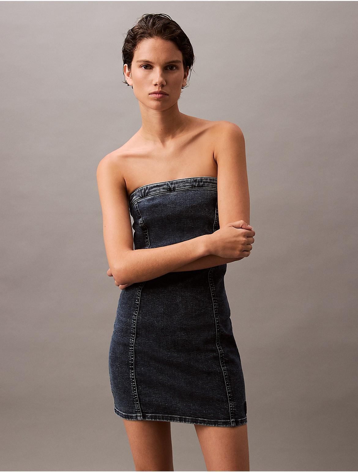 Calvin Klein Womens Strapless Denim Mini Dress - Blue - M Product Image