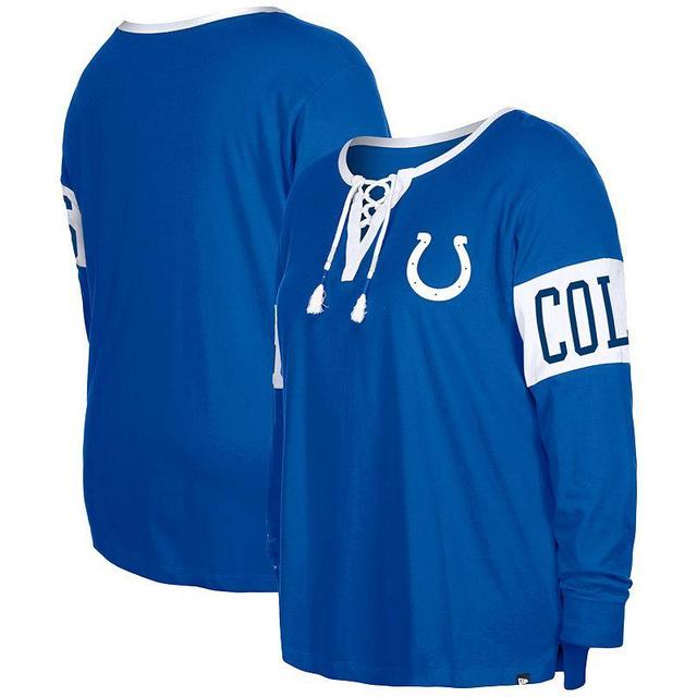 Womens New Era Royal Indianapolis Colts Plus Size Lace-Up Notch Neck Long Sleeve T-Shirt Product Image